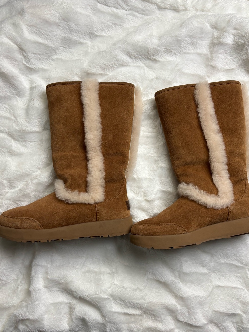 UGG Sundance II Chestnut Suede Tall Shearling-Trim Winter Boots Size 9 - Picture 4 of 15